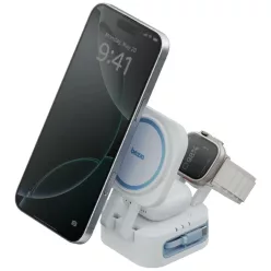   Töltőállomás Bazic GoMag Station Mini 3-in-1 MagSafe összecsukható beépített USB-C kábellel - fehér