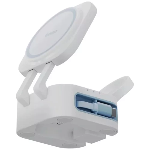 Töltőállomás Bazic GoMag Station Mini 3-in-1 MagSafe összecsukható beépített USB-C kábellel - fehér