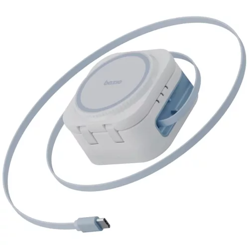 Töltőállomás Bazic GoMag Station Mini 3-in-1 MagSafe összecsukható beépített USB-C kábellel - fehér