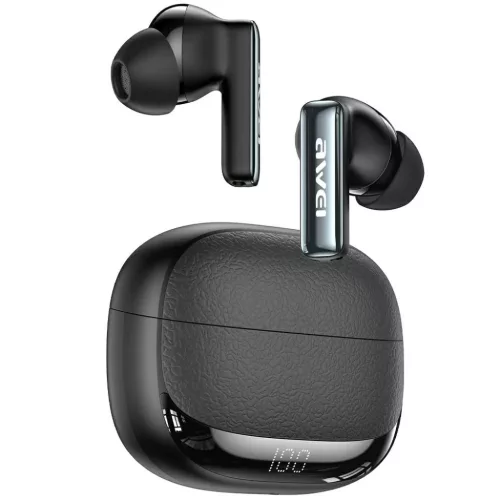 Vezeték nélküli fülhallgató AWEI TA19 ANC Bluetooth 6.0 TWS + dokkolóállomás fekete