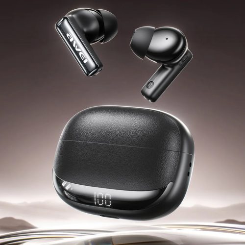 Vezeték nélküli fülhallgató AWEI TA19 ANC Bluetooth 6.0 TWS + dokkolóállomás fekete