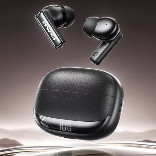 Vezeték nélküli fülhallgató AWEI TA19 ANC Bluetooth 6.0 TWS + dokkolóállomás fekete
