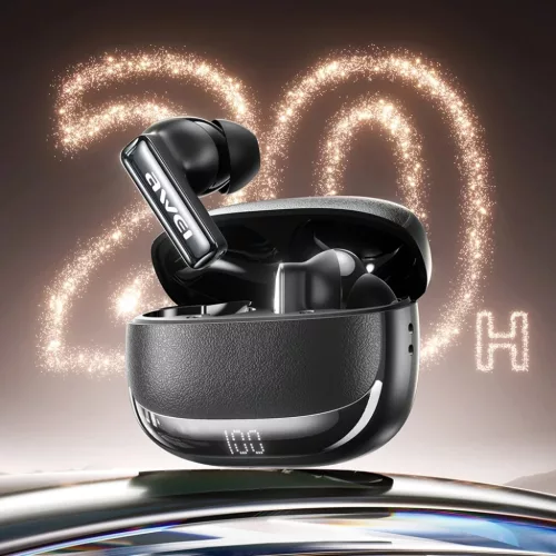 Vezeték nélküli fülhallgató AWEI TA19 ANC Bluetooth 6.0 TWS + dokkolóállomás fekete