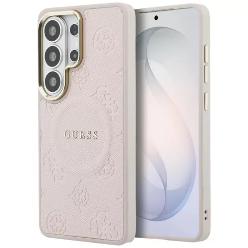 Samsung Galaxy S26 Ultra Guess Saffiano Peony Dombornyomott Gyűrű MagSafe tok pink