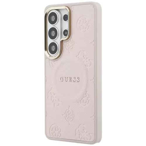 Samsung Galaxy S26 Ultra Guess Saffiano Peony Dombornyomott Gyűrű MagSafe tok pink