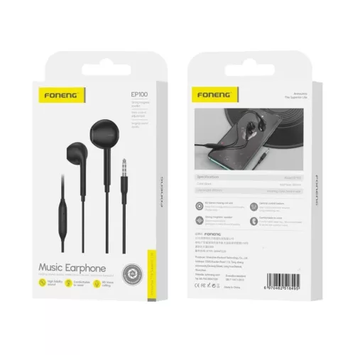 Vezetékes fülhallgatók EP100 JACK 3.5MM mikrofonnal 1.2M Fehér