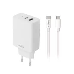   Maxlife MXTC-10-30AC PD QC töltő 1x USB-C 1x USB 30W fehér + USB-C - USB-C kábel 60W