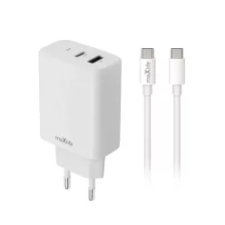   Maxlife MXTC-10-20AC PD QC töltő 1x USB-C 1x USB 20W fehér + USB-C - USB-C kábel 20W
