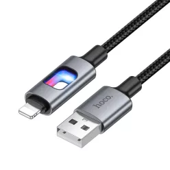   USB-A - Lightning kábel Hoco U144 Led, 18W, 2.4A, 1.2m, Fekete