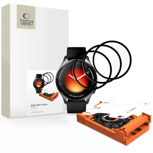 Xiaomi Watch 5 üvegfólia Tech-protect Easy Set Flex+ 3-pack fekete