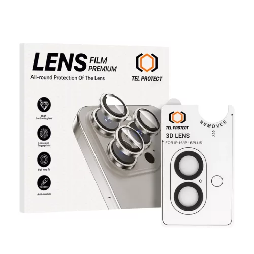 Tel Protect 3D kamera lencsevédő üvegfólia iPhone 16/16 Plus fekete (2 darabos lencse)