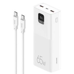  USAMS Powerbank PB68 30000mAh 65WQC3.0+PD Gyors Töltés + USB-C/USB-C kábel 100W fehér