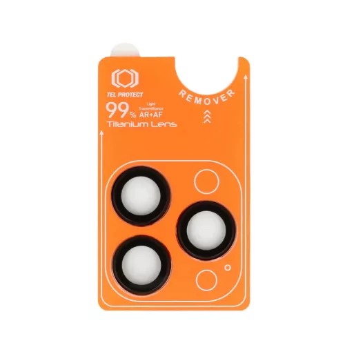 Edzett üveg Tel Protect Titanium Lens 99% AR kamerára iPhone 15 Pro/15 Pro Max fekete (lencse 3 db) üvegfólia