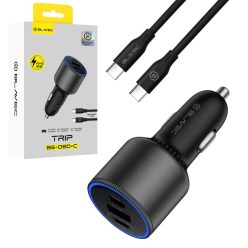   Blavec autós töltő BS-06D-C Trip - USB + 2xType C - QC 3.0 18W PD 65W with Type C to Type C (CCBS06DCQ-U2CB) fekete