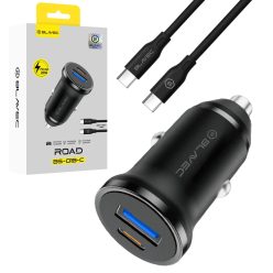   Blavec autós töltő BS-01B-C Road - USB + C típus - QC 3.0 18 W PD 20 W C típus - C típus kábellel (CCBS01BCR-UCB) fekete