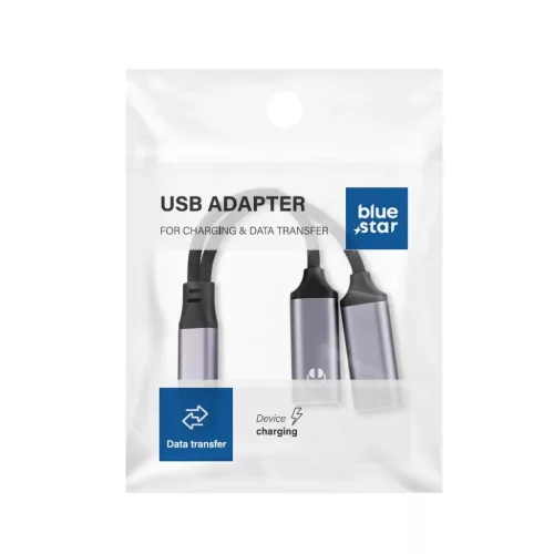 AUX 2 az 1-ben Type-C (apa) – Type-C (anya) / Type-C (anya) adapter Blue Star fekete [DAC] – max. 25 W töltés