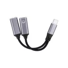 AUX 2 az 1-ben Type-C (apa) – Type-C (anya) / Type-C (anya) adapter Blue Star fekete [DAC] – max. 25 W töltés