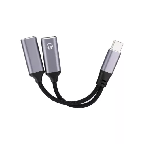 AUX 2 az 1-ben Type-C (apa) – Type-C (anya) / Type-C (anya) adapter Blue Star fekete [DAC] – max. 25 W töltés