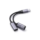 AUX 2 az 1-ben Type-C (apa) – Type-C (anya) / Type-C (anya) adapter Blue Star fekete [DAC] – max. 25 W töltés
