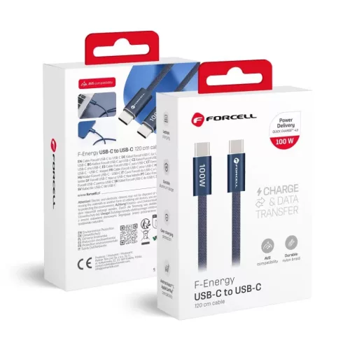 Forcell F-Energy QC4.0 PD 5A 100W Cafule Color USB-C - USB-C kábel 1,2 m ACYH23 sötétkék