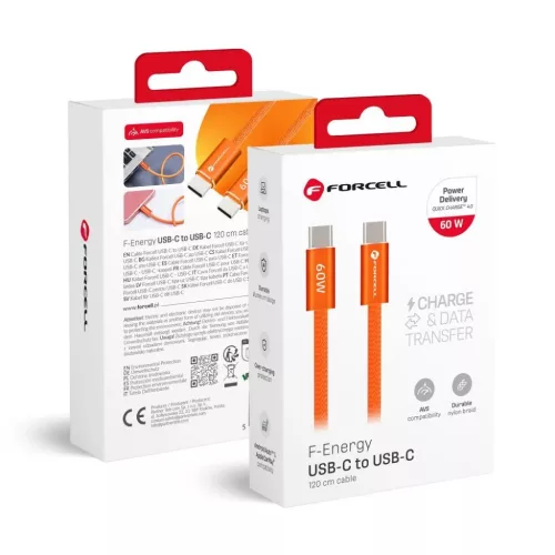 USB-C - USB-C Forcell F-Energy QC4.0 PD 3A 60W Cafule Color 1,2 m ACYH23 narancssárga kábel