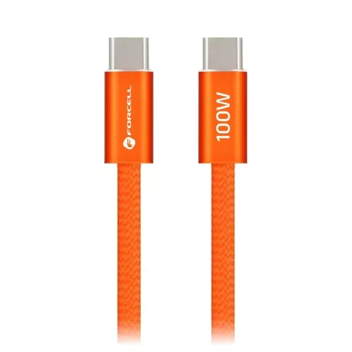 Forcell F-Energy QC4.0 PD 5A 100W Cafule Flat USB-C - USB-C kábel 1,2 m CCFN23 narancssárga