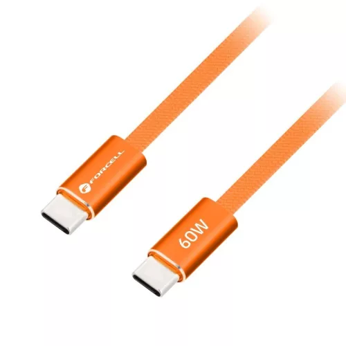 Forcell F-Energy QC4.0 PD 3A 60W Cafule Flat USB-C - USB-C kábel 1,2 m CCFN23 narancssárga