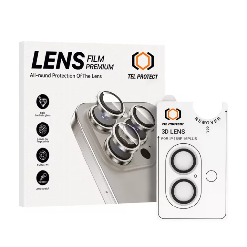 Tel Protect 3D Kamera lencsevédő üvegfólia iPhone 16/16 Plus átlátszó (2 db lencse),