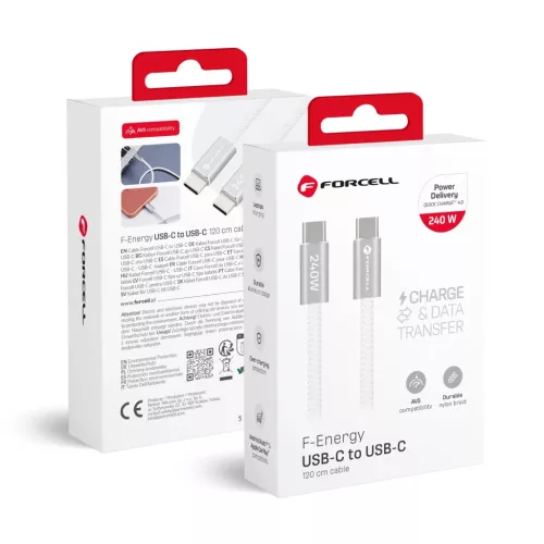 Forcell F-Energy Cafule Color USB-C - USB-C kábel QC4.0 PD 5A 240W 1,2 m CBN1 fehér