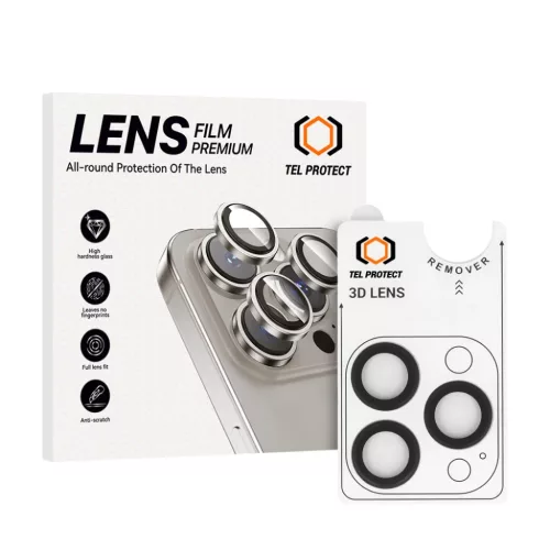 Tel Protect 3D Fényképezőgép lencsevédő üvegfólia iPhone 15 Pro/15 Pro Max fekete (3 darabos lencse)