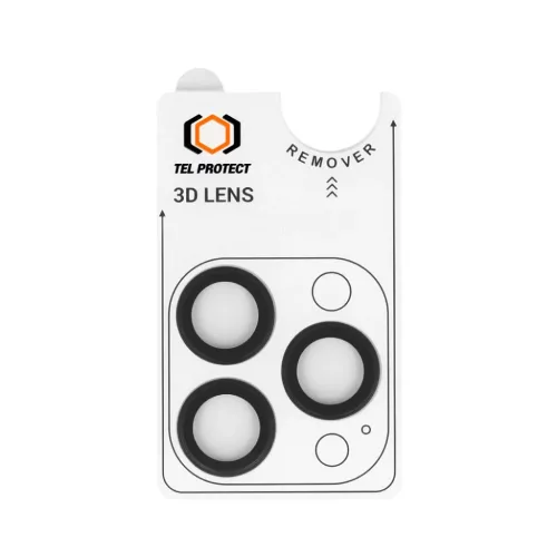 Tel Protect 3D Fényképezőgép lencsevédő üvegfólia iPhone 15 Pro/15 Pro Max fekete (3 darabos lencse)