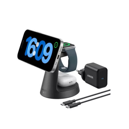 Anker MagGo 3in1 vezeték nélküli töltőállomás, 15W, 1.67A, fekete B25M4G11