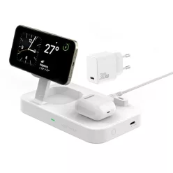   4smarts Qi2 Trident 2 az 1-ben vezeték nélküli töltőállomás + USB-C + 30 W-os hálózati töltő fehér 540998
