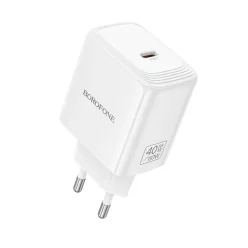   Borofone BN33 Fuente GaN típúsú hálózati USB-C töltő adapter - QC3.0 PD 40W fehér