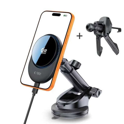 Tech-Protect V21 mágneses MagSafe műszerfalra és szellőzőre rögzíthető autós tartó vezeték nélküli töltővel 25W Qi2.2 fekete