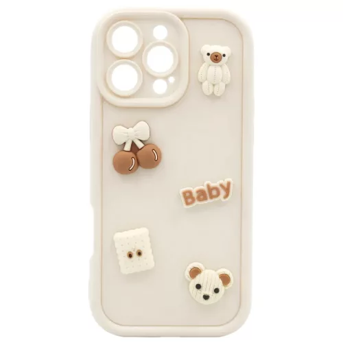 iPhone 16 Pro 3D bézs medvés tok