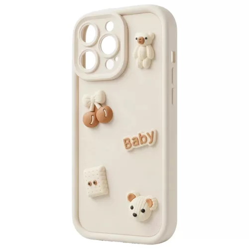 iPhone 16 Pro 3D bézs medvés tok