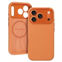   iPhone 17 Pro narancs Liavec Silk Shield tok fém kamera kerettel