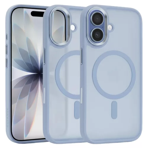 iPhone 17 Kék Liavec Cloudy tok fém kamerakerettel és kameravezérlő gombbal