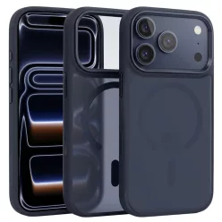   iPhone 17 Pro Max sötétkék Liavec Cloudy tok fém kamera kerettel (kamera vezérlőgomb) tok