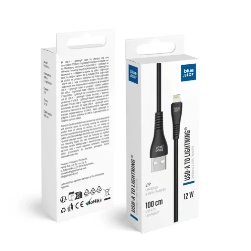 Lightning USB kábel Blue Star 2A 12W 1 m PJ-DG5-A fekete