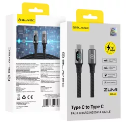   Blavec Cable Zumi fonott - Type C to Type C - PD 60W 3A LCD kijelző 1 méter Apple CarPlay/Android Auto (CZU-CC3B10) fekete