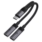 Acefast - Adapter (J14) - USB-C 2x USB-C-re, 60W Gyors Töltés, Hi-Fi Audio, Alumínium Ötvözet, Plug & Play - Fekete