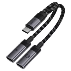   Acefast - Adapter (J14) - USB-C 2x USB-C-re, 60W Gyors Töltés, Hi-Fi Audio, Alumínium Ötvözet, Plug & Play - Fekete