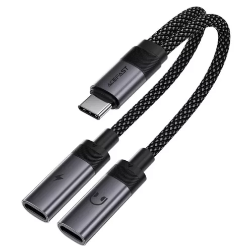 Acefast - Adapter (J14) - USB-C 2x USB-C-re, 60W Gyors Töltés, Hi-Fi Audio, Alumínium Ötvözet, Plug & Play - Fekete