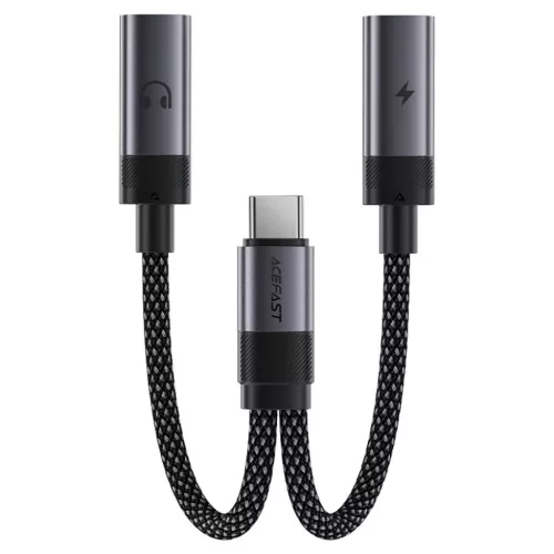 Acefast - Adapter (J14) - USB-C 2x USB-C-re, 60W Gyors Töltés, Hi-Fi Audio, Alumínium Ötvözet, Plug & Play - Fekete