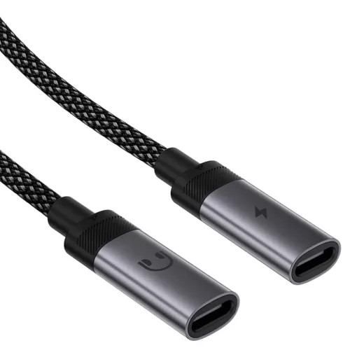 Acefast - Adapter (J14) - USB-C 2x USB-C-re, 60W Gyors Töltés, Hi-Fi Audio, Alumínium Ötvözet, Plug & Play - Fekete