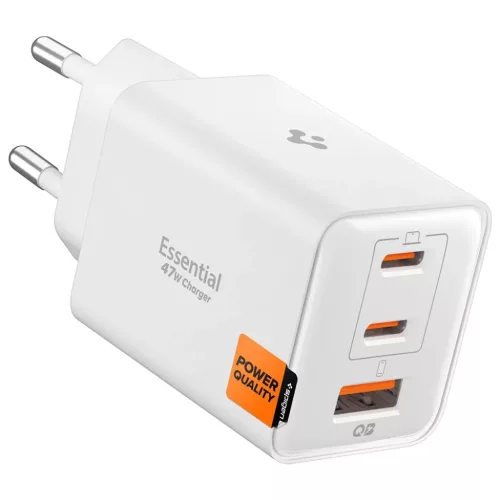 Spigen - Fali töltő Essential EE473EU (ACH09464) - USB, 2x Type-C, Gyors töltés, Quantum Boost, 47W - Fehér