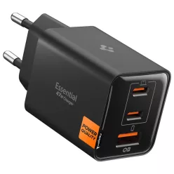   Spigen - Hálózati Töltő Essential EE473EU (ACH09465) - USB, 2x Type-C, Gyors Töltés, Quantum Boost, 47W - Fekete