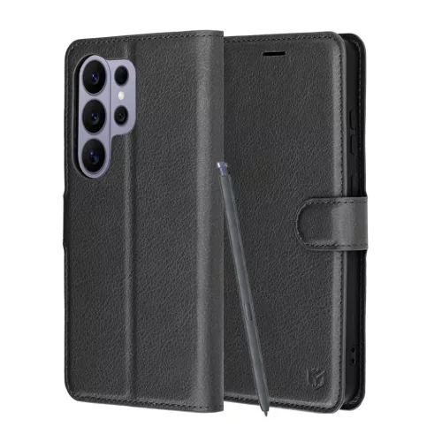 Samsung Galaxy S26 Ultra Fekete Techsuit - Leather Folio tok